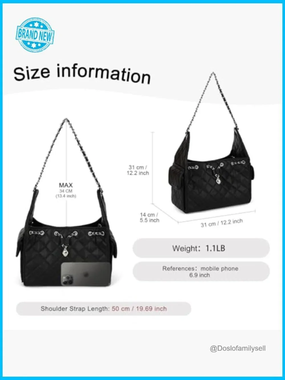 Quilted Hobo Bag Large Faux Leather Shoulder Purse Chain Strap Tote Work